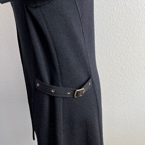 St. John Collection Knit Top Women's 12 Black Button Down Blouse Short Sleeve - Picture 5 of 8